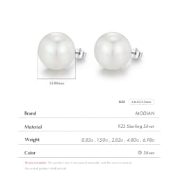 MODIAN 5 Sizes 925 Sterling Silver Elegant Crystal Pearl Stud Earrings Classic Basic Jewelry For Women Birthday Gifts