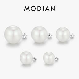 MODIAN 5 Sizes 925 Sterling Silver Elegant Crystal Pearl Stud Earrings Classic Basic Jewelry For Women Birthday Gifts