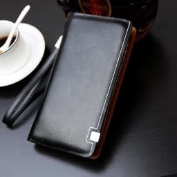 Vintage Men Clutch Bag Leather Long Purse Double Zipper Business Wallet For Husband Gift Black Brown Male Casual Handy Bags