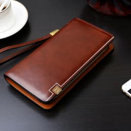 Vintage Men Clutch Bag Leather Long Purse Double Zipper Business Wallet For Husband Gift Black Brown Male Casual Handy Bags