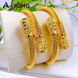 Dubai Gold Plated Cuff Bracelets 21k Gold Color Luxury Saudi Bridal Wedding Bangles Turkish Women Wedding Party Ramadan Jewelry