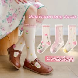 3 Pairs Baby Long Socks Girls Floral Socks Spring Autumn Girls Socks Children Cotton Socks for 1-12Y