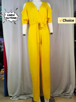 2024 Spring/Summer New Women's Plus Size Jumpsuit Loose Elastic V-neck Off Shoulder Waist Loose Wide Leg Pants Women's Wear