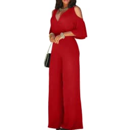 2024 Spring/Summer New Women's Plus Size Jumpsuit Loose Elastic V-neck Off Shoulder Waist Loose Wide Leg Pants Women's Wear