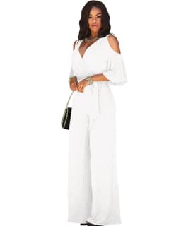 2024 Spring/Summer New Women's Plus Size Jumpsuit Loose Elastic V-neck Off Shoulder Waist Loose Wide Leg Pants Women's Wear
