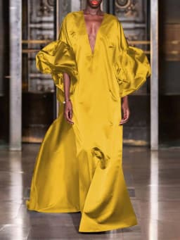 VONDA Women Summer Party Dress 2024 Elegant Lantern Sleeve Solid Satin Evening Sundress Casual Loose V-Neck Bohemian Maxi Robe