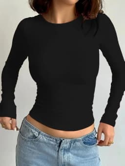2026 Summer Solid Crew Neck T-Shirt Casual Long Sleeve Top For Spring & Fall,Women's Clothing