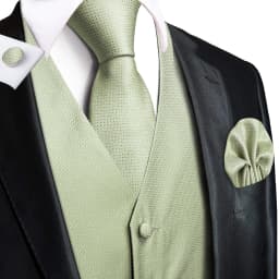 Sage Green Solid Floral Mens Suit Vests 4PC Woven Blue Waistcoat Tie Pocket Square Cufflinks Business Wedding Dress Waist Jacket