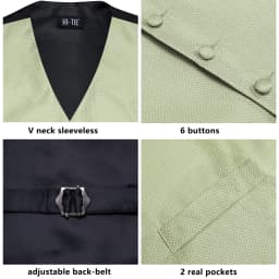 Sage Green Solid Floral Mens Suit Vests 4PC Woven Blue Waistcoat Tie Pocket Square Cufflinks Business Wedding Dress Waist Jacket