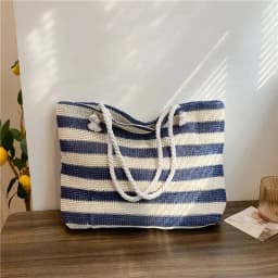 Ladies Summer Daily Bag Straw Shoulder Bag Trendy Color Contrast Beach Handbag Women Large Capacity Simple Shoulder Bag