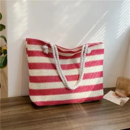 Ladies Summer Daily Bag Straw Shoulder Bag Trendy Color Contrast Beach Handbag Women Large Capacity Simple Shoulder Bag