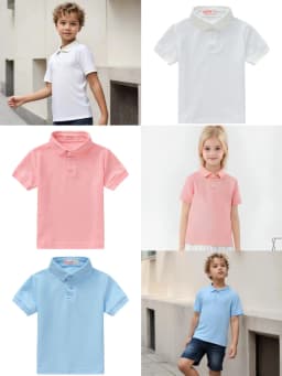 Summer Boys and Girls Solid Color Short Sleeved T-Shirt Top, Children's Fashion Lapel Short Sleeved Polo Shirt, Formal Student O