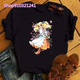 Kawaii Anime Candy Candy T-shirt Women Summer Short Sleeve Cute Black T-shirt Printed Harajuku Tshirt Graphic Tops Tee Female