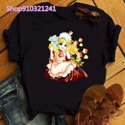 Kawaii Anime Candy Candy T-shirt Women Summer Short Sleeve Cute Black T-shirt Printed Harajuku Tshirt Graphic Tops Tee Female