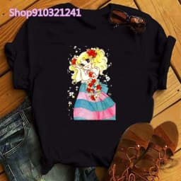 Kawaii Anime Candy Candy T-shirt Women Summer Short Sleeve Cute Black T-shirt Printed Harajuku Tshirt Graphic Tops Tee Female
