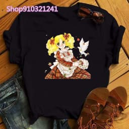 Kawaii Anime Candy Candy T-shirt Women Summer Short Sleeve Cute Black T-shirt Printed Harajuku Tshirt Graphic Tops Tee Female