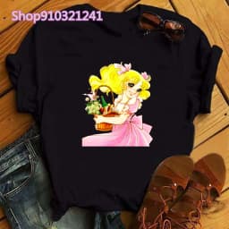 Kawaii Anime Candy Candy T-shirt Women Summer Short Sleeve Cute Black T-shirt Printed Harajuku Tshirt Graphic Tops Tee Female