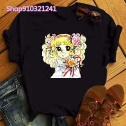 Kawaii Anime Candy Candy T-shirt Women Summer Short Sleeve Cute Black T-shirt Printed Harajuku Tshirt Graphic Tops Tee Female