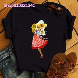 Kawaii Anime Candy Candy T-shirt Women Summer Short Sleeve Cute Black T-shirt Printed Harajuku Tshirt Graphic Tops Tee Female