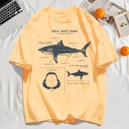 Great White Shark Anatomy T-Shirt New Summer Men Street Short Sleeve Hip Hop Punk Style Boy Casual Tops Oversize White Tees