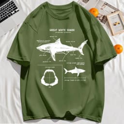 Great White Shark Anatomy T-Shirt New Summer Men Street Short Sleeve Hip Hop Punk Style Boy Casual Tops Oversize White Tees