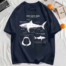 Great White Shark Anatomy T-Shirt New Summer Men Street Short Sleeve Hip Hop Punk Style Boy Casual Tops Oversize White Tees