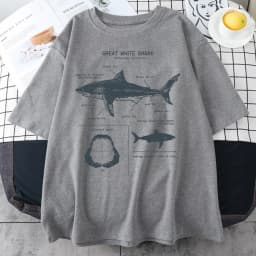 Great White Shark Anatomy T-Shirt New Summer Men Street Short Sleeve Hip Hop Punk Style Boy Casual Tops Oversize White Tees