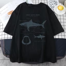 Great White Shark Anatomy T-Shirt New Summer Men Street Short Sleeve Hip Hop Punk Style Boy Casual Tops Oversize White Tees