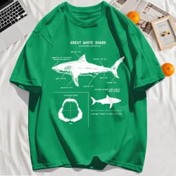 Great White Shark Anatomy T-Shirt New Summer Men Street Short Sleeve Hip Hop Punk Style Boy Casual Tops Oversize White Tees