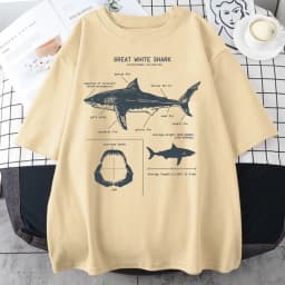 Great White Shark Anatomy T-Shirt New Summer Men Street Short Sleeve Hip Hop Punk Style Boy Casual Tops Oversize White Tees