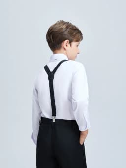 4pcs/set Boys' Suit Set With Shirt , Pants Tie And Straps School Uniforms