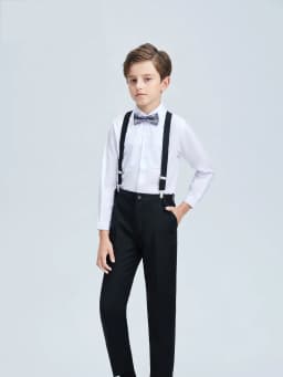 4pcs/set Boys' Suit Set With Shirt , Pants Tie And Straps School Uniforms