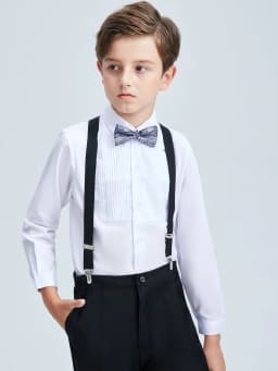 4pcs/set Boys' Suit Set With Shirt , Pants Tie And Straps School Uniforms