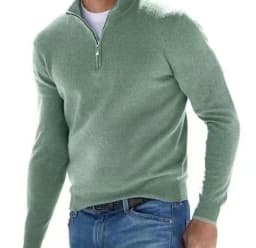 2026 Independent Station New Spring Season Long-Sleeved V-Neck Wool Velvet Zipper Men's Casual Top Polo