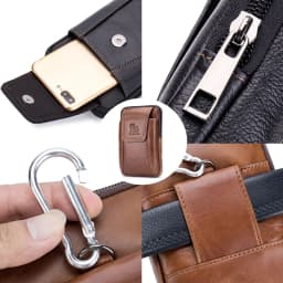 Genuine Leather Men's Waist Bag, Cowhide Phone Bag, Can Be Worn With Belt Hooks