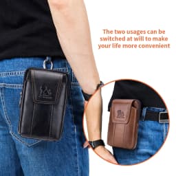 Genuine Leather Men's Waist Bag, Cowhide Phone Bag, Can Be Worn With Belt Hooks