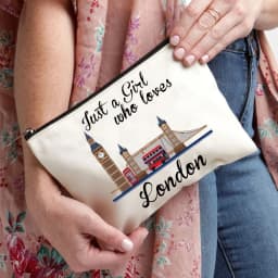 London Big Clock Canvas Bag Women Travel Toilet Storage Kits Makeup Pouch Just A Girl Who Loves London Travel Necessities Case