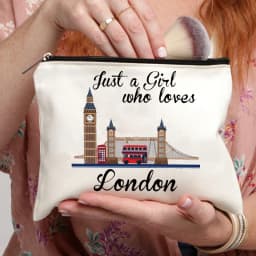 London Big Clock Canvas Bag Women Travel Toilet Storage Kits Makeup Pouch Just A Girl Who Loves London Travel Necessities Case