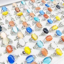 20pcs/Lot Wholesale Mix Color Opal Finger Rings For Women Fashion Oval Big Blue Stone Hollow Design Jewelry Party Wedding Gifts