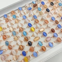 20pcs/Lot Wholesale Mix Color Opal Finger Rings For Women Fashion Oval Big Blue Stone Hollow Design Jewelry Party Wedding Gifts
