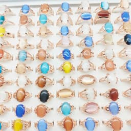 20pcs/Lot Wholesale Mix Color Opal Finger Rings For Women Fashion Oval Big Blue Stone Hollow Design Jewelry Party Wedding Gifts