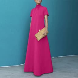 ZANZEA Summer High Collar Kleid Robes Casual Loose Party Long Dresses Women Short Sleeve Maxi Dress Elegant Solid 2023 Vestidos