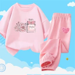2pcs Girls Clothes Cute Cat Short-sleeved Children T-shirts + Pants Suit Cotton Kids Clothing Sets Summer Kids Outfit