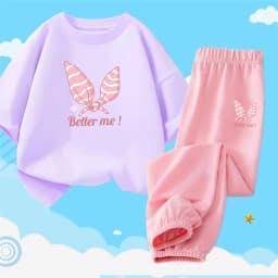 2pcs Girls Clothes Cute Cat Short-sleeved Children T-shirts + Pants Suit Cotton Kids Clothing Sets Summer Kids Outfit