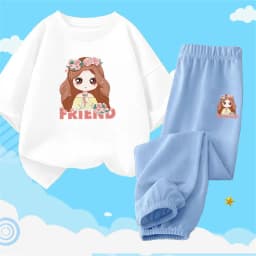 2pcs Girls Clothes Cute Cat Short-sleeved Children T-shirts + Pants Suit Cotton Kids Clothing Sets Summer Kids Outfit