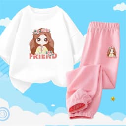 2pcs Girls Clothes Cute Cat Short-sleeved Children T-shirts + Pants Suit Cotton Kids Clothing Sets Summer Kids Outfit