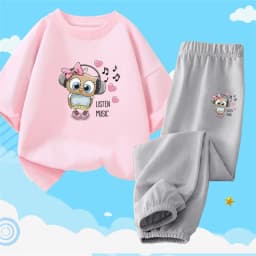 2pcs Girls Clothes Cute Cat Short-sleeved Children T-shirts + Pants Suit Cotton Kids Clothing Sets Summer Kids Outfit