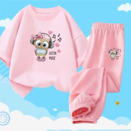 2pcs Girls Clothes Cute Cat Short-sleeved Children T-shirts + Pants Suit Cotton Kids Clothing Sets Summer Kids Outfit