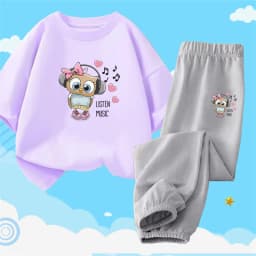 2pcs Girls Clothes Cute Cat Short-sleeved Children T-shirts + Pants Suit Cotton Kids Clothing Sets Summer Kids Outfit