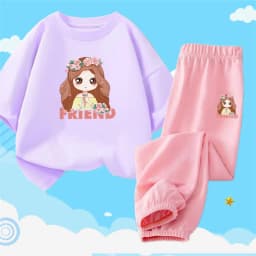 2pcs Girls Clothes Cute Cat Short-sleeved Children T-shirts + Pants Suit Cotton Kids Clothing Sets Summer Kids Outfit